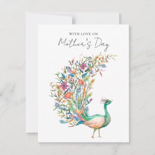 Watercolor Pauw Met Liefde Op Moedersdag Feestdagenkaart (Voorkant)