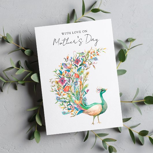 Watercolor Pauw Met Liefde Op Moedersdag Feestdagenkaart