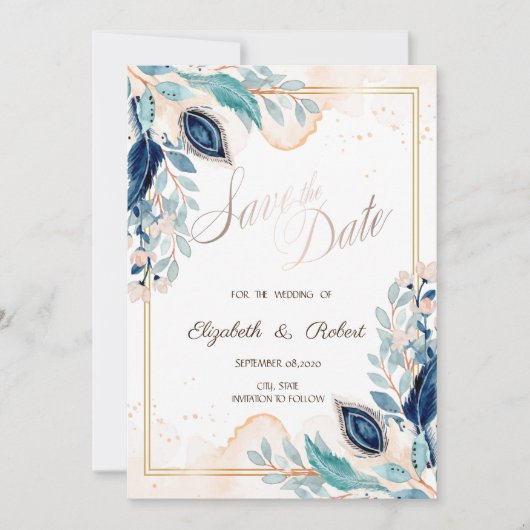 Watercolor Pauwbloem Bloemen Save The Date (Voorkant)