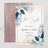 Watercolor Pauwbloem Bloemen Save The Date (Voorkant / Achterkant)