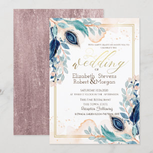 Watercolor Pauwbloemen Huwelijksuitnodiging Kaart