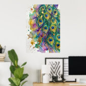 Watercolor Pauwveer Kunstwerk Poster (Thuiskantoor)