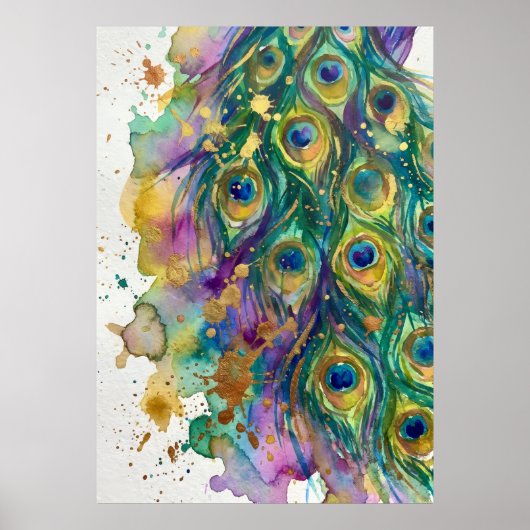 Watercolor Pauwveer Kunstwerk Poster (Voorkant)