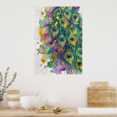 Watercolor Pauwveer Kunstwerk Poster (Keuken)