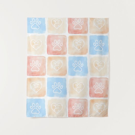 Watercolor Paw Prints & Hearts in Boxes Wandkleed (Voorkant)