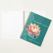Watercolor Peach Lotus On Teal Personalized Planner (Display)