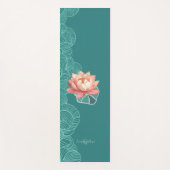 Watercolor Peach Lotus On Teal Personalized Yogamat (Voorkant)