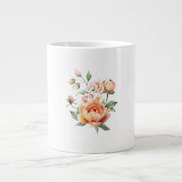 Watercolor Peach Rose Floral Specialty Mug Grote Koffiekop