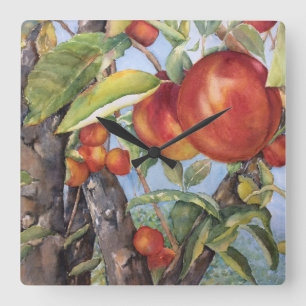 Watercolor Peach Tree Orchard Fruit Harvest  Vierkante Klok