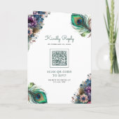 Watercolor Peacock Floral Feather QR Code Wedding (Achterkant)
