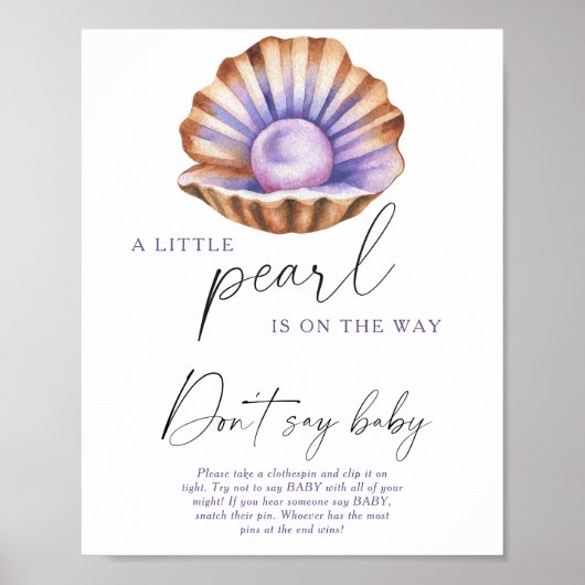 Watercolor pearl baby shower Don't say baby Poster (Voorkant)
