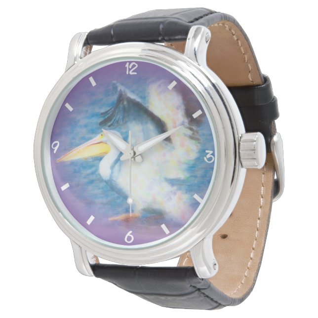 watercolor pelican 26 watch horloge (Gekanteld)