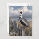 Watercolor Pelican on a Fence Briefkaart (Voorkant / Achterkant)