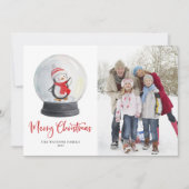 Watercolor Penguin Snowglobe Merry Christmas Photo Feestdagenkaart (Voorkant)