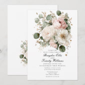 Watercolor peonies elegant wedding invitation kaart (Voorkant / Achterkant)