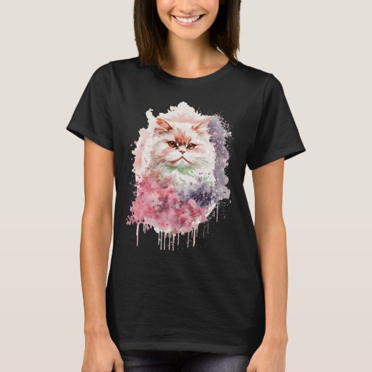 Watercolor Persian Cat Japanese Cherry Blossom Sak T-shirt (Voorkant)