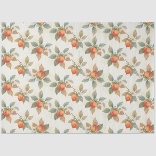 Watercolor Persimmon Fruit and Flowers Tissuepapier (Voorkant)