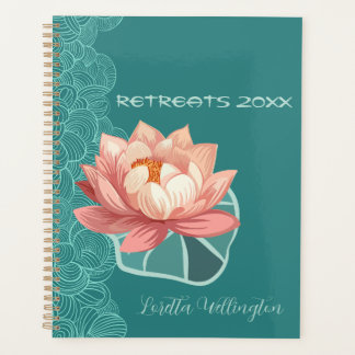Watercolor Perzik Lotus Op Teal Persoonlijk Planner