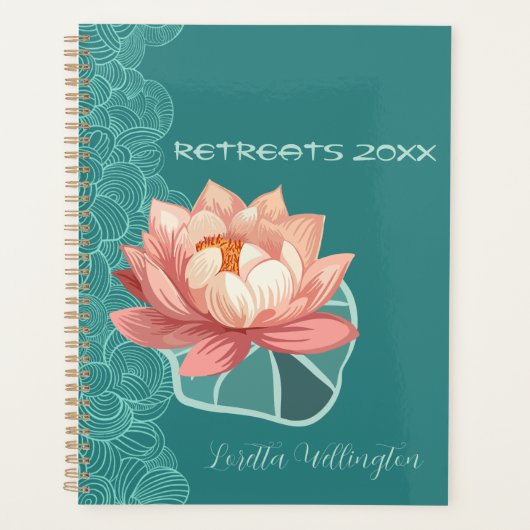 Watercolor Perzik Lotus Op Teal Persoonlijk Planner (Voorkant)
