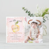 Watercolor Perzik Roze Foto Meisje 1e Verjaardag Kaart (Staand voorkant)