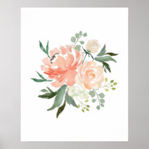 Watercolor perzikbloemen kinderkamer print