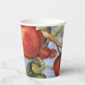 Watercolor Perzikboomgaard Fruit Oogst Papieren Bekers (Achterkant)