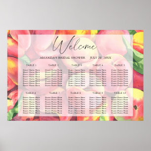 Watercolor perziken huwelijks zitplaatskaart poster