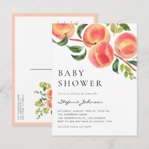 Watercolor Perziken Zomer Baby Shower Uitnodiging Briefkaart