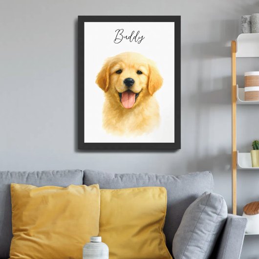 Watercolor Pet Dog Portrait Script Name Poster