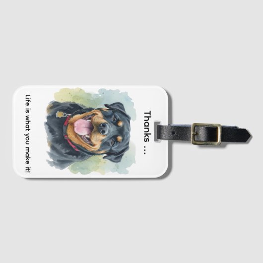 Watercolor Pet Rottweiler Portrait Bagagelabel (Voorkant (horizontaal))