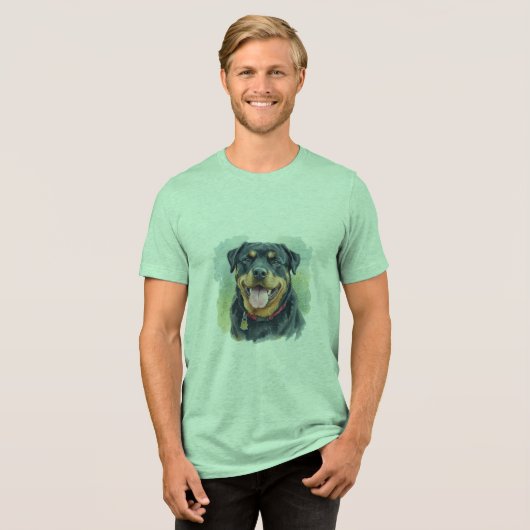 Watercolor Pet Rottweiler Portrait Tri-Blend Shirt (Voorkant volledig)