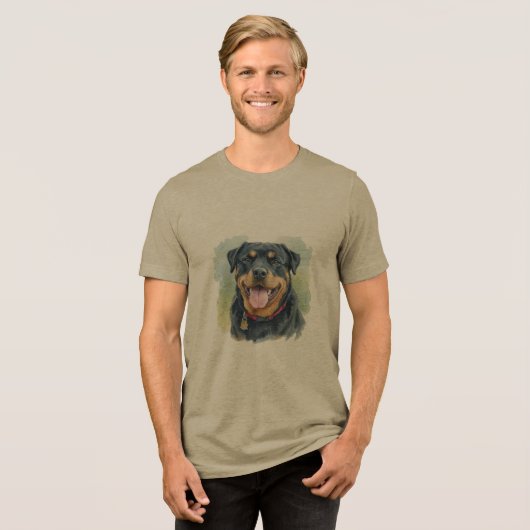 Watercolor Pet Rottweiler Portrait Tri-Blend Shirt (Voorkant volledig)