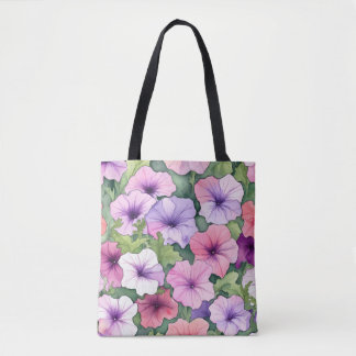 Watercolor petunia flowers tote bag