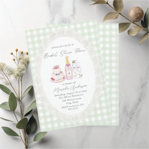 Watercolor Picknick Kant Groene Gingham Bruids Sch Kaart