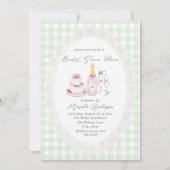 Watercolor Picknick Kant Groene Gingham Bruids Sch Kaart (Voorkant)