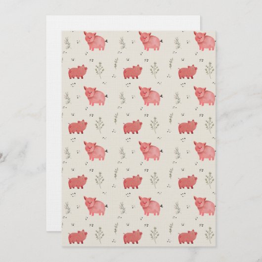 Watercolor Pigs And Flowers Seamless Pattern Kaart (Voorkant / Achterkant)