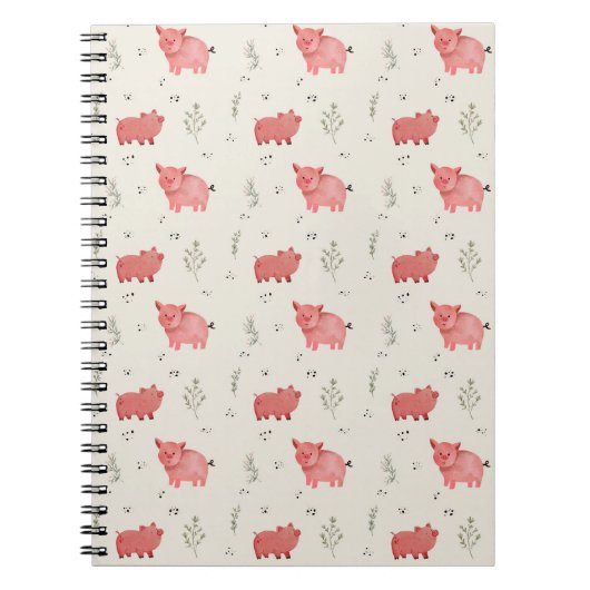 Watercolor Pigs And Flowers Seamless Pattern Notitieboek (Voorkant)