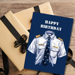 Watercolor Pilot Captain Shirt & Naamlabel, Eenvou Feestdagenkaart
