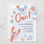 Watercolor Pinch Me Lobster Coastal 1st Birthday Kaart (Voorkant)