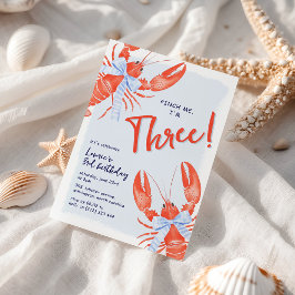 Watercolor Pinch Me Lobster Coastal 3rd Birthday Kaart