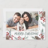 Watercolor pine and Berry Botanical photo Feestdagenkaart (Voorkant)