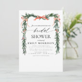 Watercolor Pine Bow Christmas Bridal Shower Kaart (Staand voorkant)