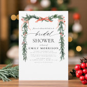 Watercolor Pine Bow Christmas Bridal Shower Kaart