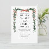 Watercolor Pine Bow Christmas QR Code Wedding Kaart (Staand voorkant)