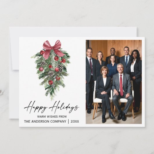 Watercolor Pine Company Photo Feestdagenkaart (Voorkant)