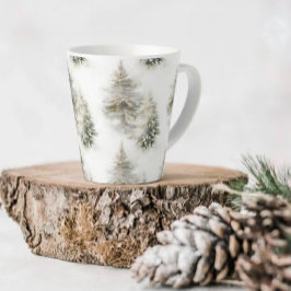 Watercolor Pine Forest Latte Mug Mok