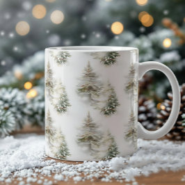 Watercolor Pine Forest Mug  Winter Holiday tea Mug Koffiemok