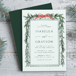 Watercolor Pine Garland Mint Green Wedding Kaart
