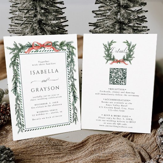 Watercolor Pine Garland Wedding All in One Kaart