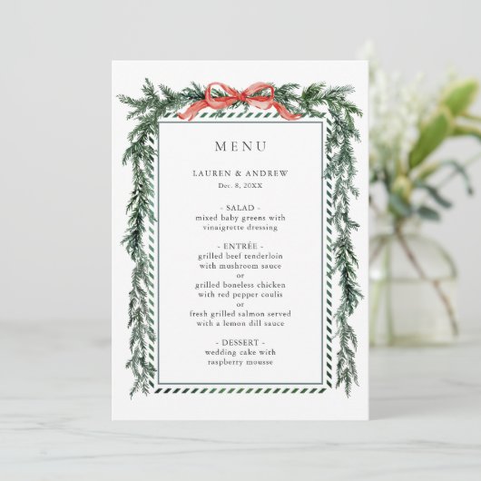 Watercolor Pine Garland Wedding Menu (Staand voorkant)